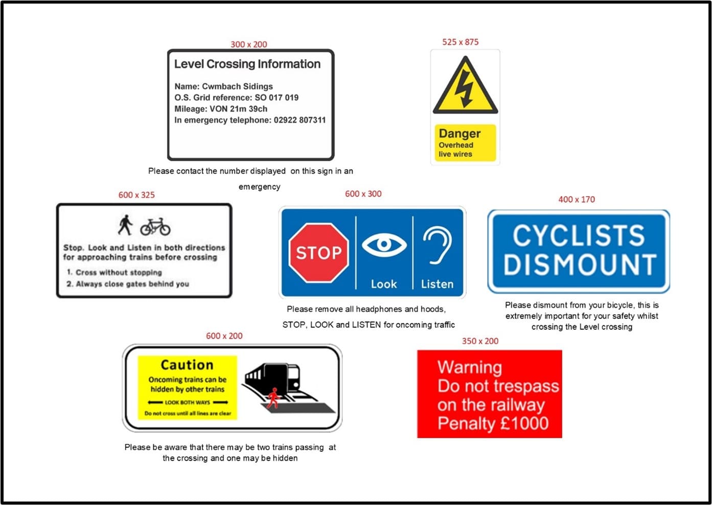 Cwmbach - Level crossing safety signage